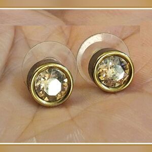 #Touchstone Golden Crystal Ice Earrings Studs Gold Plated